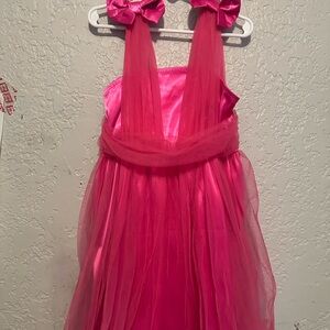 SHEIN Vibrant Pink Formal Kids Dress with Bows